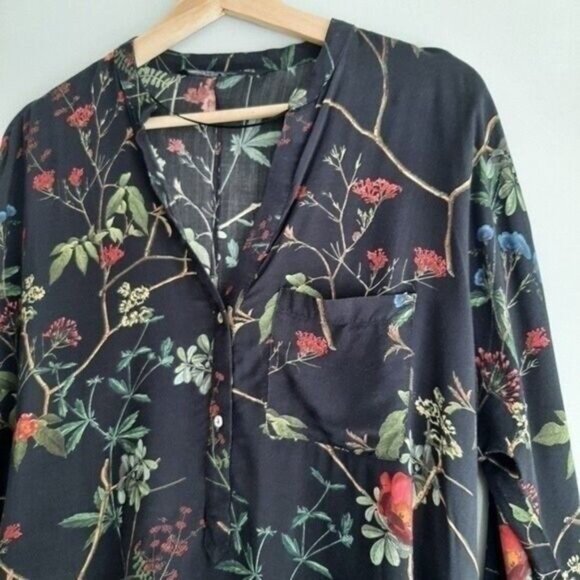 ZARA Floral Lightweight Black Blouse Women's Sz S - Picture 3 of 7